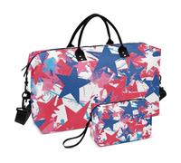 Travel Duffel Bags American Doodle Stars 4th Of July Blue Red Weekender Overnight Bag Gym Sports Carry with Toiletry Bag for Business Trips Large Capacity, American doodle stars 4th of July blue red,