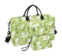 Travel Duffel Bags Cartoon Jungle Fox Fluorescent Green Carry on Weekender Overnight Bag with Adjustable Strap for Yoga 2 Pcs Set bolsas para