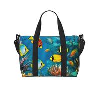 Travel Duffel Bags Personal Item Bag Carry on Luggage Bag Training Handbag Lightweight Waterproof Sports Gym Bag The Underwater World Tropical Fish Weekender Bag for Women Men, Black, One Size