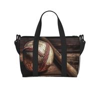 Travel Duffel Bags Personal Item Bag Carry on Luggage Bag Training Handbag Lightweight Waterproof Sports Gym Bag Baseball on Wooden Weekender Bag for Women Men, Black, One Size