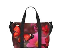 Travel Duffel Bags Personal Item Bag Carry on Luggage Bag Training Handbag Lightweight Waterproof Sports Gym Bag Red Flower and Butterfly Weekender Bag for Women Men, Black, One Size