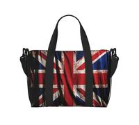 Travel Duffel Bags Personal Item Bag Carry on Luggage Bag Training Handbag Lightweight Waterproof Sports Gym Bag British Flag on Black Background Weekender Bag for Women Men, Black, One Size