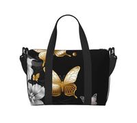 Travel Duffel Bags Personal Item Bag Carry On Luggage Bag Training Handbag Lightweight Waterproof Sports Gym Bag Gold White Butterflies Black Weekender Bag for Women Men