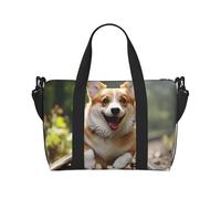 Travel Duffel Bags Personal Item Bag Carry On Luggage Bag Training Handbag Lightweight Waterproof Sports Gym Bag Corgi Dog Running On The Railroad Weekender Bag for Women Men
