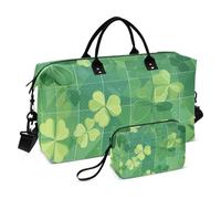 Travel Duffel Bags St. Patrick's Day Lucky Green Clover Carry on Weekender Overnight Bag Gym Duffel Bag with Toiletry Bag for Travel 2 Pcs Set, St. Patrick's Day lucky Green clover139, Set Of 2, Art
