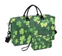 Travel Duffel Bags St. Patrick's Day Lucky Green Clover Carry on Weekender Overnight Bag Tote Bag with Adjustable Strap for Workout 2 Pcs Set, St. Patrick's Day lucky Green clover128, Set Of 2, Art