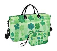 Travel Duffel Bags St. Patrick's Day Lucky Green Clover Weekender Bag Sports Gym Tote Bag with Toiletry Bag for Gym Large Capacity, St. Patrick's Day lucky Green clover130, Set Of 2, Art Deco