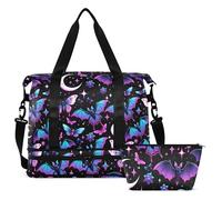 Travel Duffel Tote Bag Skull and Sunflower Sports Duffel Bag with Wet Pocket Weekender Overnight Bag for Women Men Gym Bag, Carry On Bag Hospital Bag for Labor and Delivery, Bats A8889, One Size