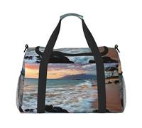 Travel Duffle Bag, Foldable Duffle Bag Carry-on Hand Luggage with Detachable Strap for Weekend Getaway Gym & Airport Commute(Beach Maui Hawaii Sunset Sea Waves Clouds,50x33x26)
