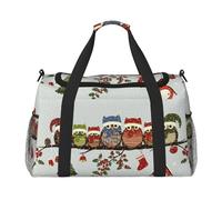 Travel Duffle Bag, Foldable Duffle Bag Carry-on Hand Luggage with Detachable Strap for Weekend Getaway Gym & Airport Commute(Cute Christmas Owls on Branch,50x33x26)