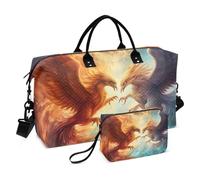 Travel Duffle Bag Gym Bag, Fire Phoenix in The Starry Sky Weekender Bags for Women with Toiletry Bag Travel Tote Bag Swim Bag