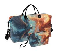 Travel Duffle Bag Gym Bag, Fire Phoenix on The Waves Weekender Bags for Women with Toiletry Bag Travel Tote Bag Swim Bag