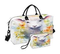 Travel Duffle Bag Gym Bag, Watercolor Lamb Sheep Weekender Bags for Women with Toiletry Bag Travel Tote Bag Swim Bag