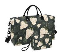 Travel Duffle Bag Gym Bag, White Strawberries Hand Drawn Weekender Bags for Women with Toiletry Bag Travel Tote Bag Swim Bag