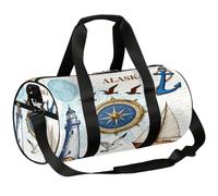 Travel Duffle Bag Overnight Weekender Gym Bags for Women Men | Lightweight Dance Sports Bag, Zipper Pocket, Teens Carry-On Size Sleepover Bags, Nautical Compass Lighthouse