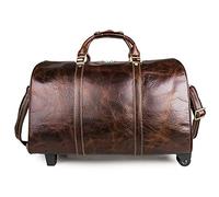 Travel Duffle Bag, Unisex Adult Wheeled Travel Duffel Bag Genuine Leather Luggage Rolling Suitcase Journey Overnight Weekender Tote Handbag Overnight Bag for Men Women
