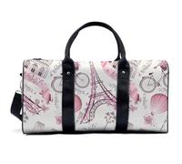 Travel Duffle Bag - Waterproof Foldable Gym/Overnight Bag, 47x22x25cm Carry-on, Fits 15-Inch Laptop, Eiffel Tower Pattern