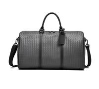 Travel Duffle Bag, Weekend Bag for Women, Holdall with Shoulder Strap Grey | Woven-Effect Grey Duffle Bag with Twin Carry Handles, Carry On Holdall Hand Luggage, Dual-zip Closure, Water Resistant