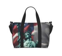 Travel Duffle Bag Weekender Bag Carry On Tote Bag Sport Gym Bag for Women Men Statue of Liberty Flag Print