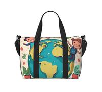 Travel Duffle Bag Weekender Bags for Men Women Adjustable Large Capacity Weekender Overnight Bag Carry On Tote Bags Waterproof Sport Gym Bag for Travel Yoga, Happy Earth, One Size