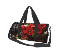 Travel Duffle Bag Weekender Bags For Men Women With Shoe Compartment Large Capacity Weekender Overnight Bag Retro Bicycle Carry On Tote Bags Sport Gym Bag For Travel Yoga, Red Wine Strawberry Flowers,