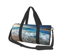 Travel Duffle Bag Weekender Bags For Men Women With Shoe Compartment Large Capacity Weekender Overnight Bag Cute Pomeranian Dog Carry On Tote Bags Sport Gym Bag For Travel Yoga, Blue Sea Sandy Beach,