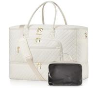 Travel Duffle Bag, Wide Open Large Weekender Bag for Women with Shoe Compartment, Carry on Overnight Bags, Beige