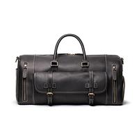 Travel Duffle Bag, Women Men Retro Leather Oversized Travel Duffel Bag with Shoes Compartment, Weekender Overnight Sport Gym Luggage Handbag Overnight Bag for Men Women(Black)