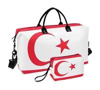 Travel Duffle Women & Toiletry Pouch Set of 2, Aesthetic Women Luggage Set Tote Carry on Weekender Bags Turkish Republic Northern Cyprus Flag