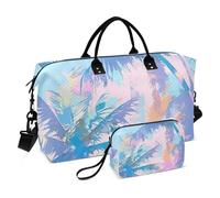Travel Duffle Women & Toiletry Pouch Set of 2, Modern Womens Carry on Duffel Overnight Gradient Tree Blue Pink Tote Gym Bag