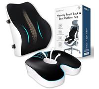 Travel Ease Memory Foam Seat Cushion & Lumbar Support Pillow Set, Ergonomic Comfort for Office Chair, Car Seat, Home Use & Travel, Chair Pad for Back and Butt Support, Black