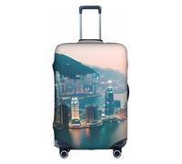 Travel Elastic Luggage Cover,Hong Kong Print Suitcase protection cover Case Cover with zipper., White, Large