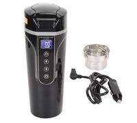 Travel Electric Kettle 500ml Black Water Temperature Display 96W 12V 24V Car Heating Mug - Rapid Boiling, Durable Stainless Steel, Convenient for Tea and Coffee