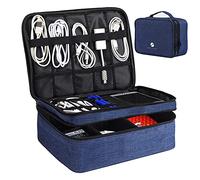 Travel Electronics Organizer, Waterproof Cable Organizer Bag for Electronic Accessories Double Layer Large Shockproof Cable Storage Bag for Cord, Power Bank, Tablet(Up to iPad 11 inch) - Royal Blue