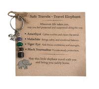 Travel Elephant Keychain - Healing Crystal Gift Set with Moonstone, Rose Quartz, Aquamarine & Malachite for Protection, Self-Care & Courage, Spiritual Jewelry for Women, Men, Positive Energy, Mindfuln