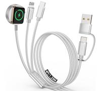 Travel Essentials for Apple Watch Charger,3 in 2Multi Charger Cable Cord,Camping Essentials Portable Designed for iWatch Ultra/SE/10/9/8/7/6/5/4/3/2, Phone16/15/14/13/Galaxy S24 [125cm] White