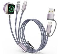 Travel Essentials for Apple Watch Charger,3 in 2Multi Charger Cable Cord,Camping Essentials Portable Designed for iWatch Ultra/SE/10/9/8/7/6/5/4/3/2, Phone16/15/14/13/Galaxy S24 [125cm] Gray