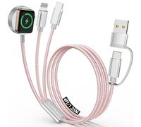 Travel Essentials for Apple Watch Charger,3 in 2Multi Charger Cable Cord,Camping Essentials Portable Designed for iWatch Ultra/SE/10/9/8/7/6/5/4/3/2, Phone16/15/14/13/Galaxy S24 [125cm] Pink