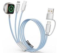 Travel Essentials for Apple Watch Charger,3 in 2Multi Charger Cable Cord,Camping Essentials Portable Designed for iWatch Ultra/SE/10/9/8/7/6/5/4/3/2, Phone16/15/14/13/Galaxy S24 [125cm] Blue