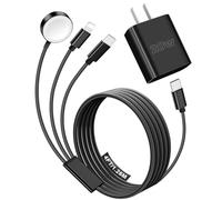 Travel Essentials for Apple Watch Charger,iPhone Charger,3 in 1 Type C/Lightning/Magnetic Multi Charging Cable with 20W Charger Block,Portable Designed for iWatch 11-2,iPhone 17-11,Galaxy S26,iPad-4FT