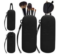 Travel Essentials Makeup Brush Holder,Portable Make Up Organizer,Silicone Cosmetic Brush Pouch with Magnetic Buckle,Sunglass Organizer Travel Essentials, Black, Modern