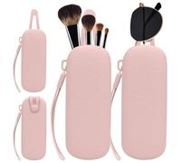 Travel Essentials Makeup Brush Holder,Portable Make Up Organizer,Silicone Cosmetic Brush Pouch with Magnetic Buckle,Sunglass Organizer Travel Essentials, Pink, Modern