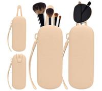 Travel Essentials Makeup Brush Holder,Portable Make Up Organizer,Silicone Cosmetic Brush Pouch with Magnetic Buckle,Sunglass Organizer Travel Essentials, Khaki, Modern