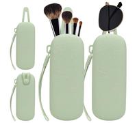 Travel Essentials Makeup Brush Holder,Portable Make Up Organizer,Silicone Cosmetic Brush Pouch with Magnetic Buckle,Sunglass Organizer Travel Essentials, Green, Modern