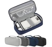 Travel Essentials Tech Pouch Electronics Organizer Case with Removable Dividers for Chargers, Cables & Accessories Portable (Dark Blue)
