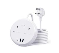 Travel Extension Lead by KOOSLA, Extension Lead with USB Slots, Power Strips with 2 Way Outlets & 3 USB（1 Type C), 3M Multi Power Plug Extension for Cruise Ship, Travel, Home and Office, White