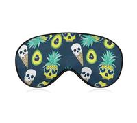 Travel Eye Mask for Men Women, Adjustable Eye Shade Summer Skull Pine Ice Cream Avocado Print Blindfold Sleeping Mask