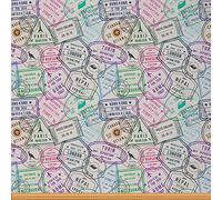 Travel Fabric by The Yard,Passport and Visa Stamps Reupholstery Fabric for Chairs,Retro Style Paris London Waterproof Outdoor Fabric,2 Yards,(L184*W150cm) Eggshell Pink