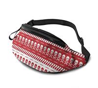 Travel Fanny Pack Casual Waist Bag with Headphone Jack Adjustable Strap Caution Tape with Skulls Red Borders