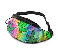 Travel Fanny Pack Funny Waist Bag with Headphone Jack Adjustable Strap Tie Dye Rainbow WeedCannabis